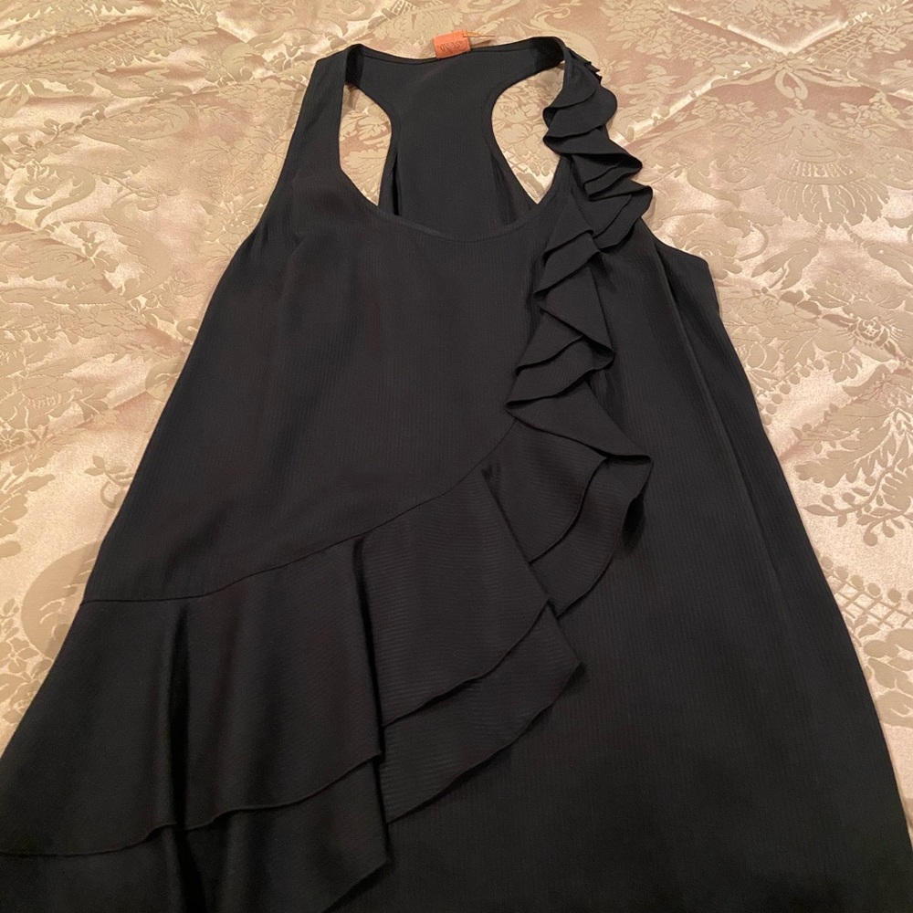 Ali Ro Black Ruffled Silk Sleeveless Tank Top Bouse SZ 12